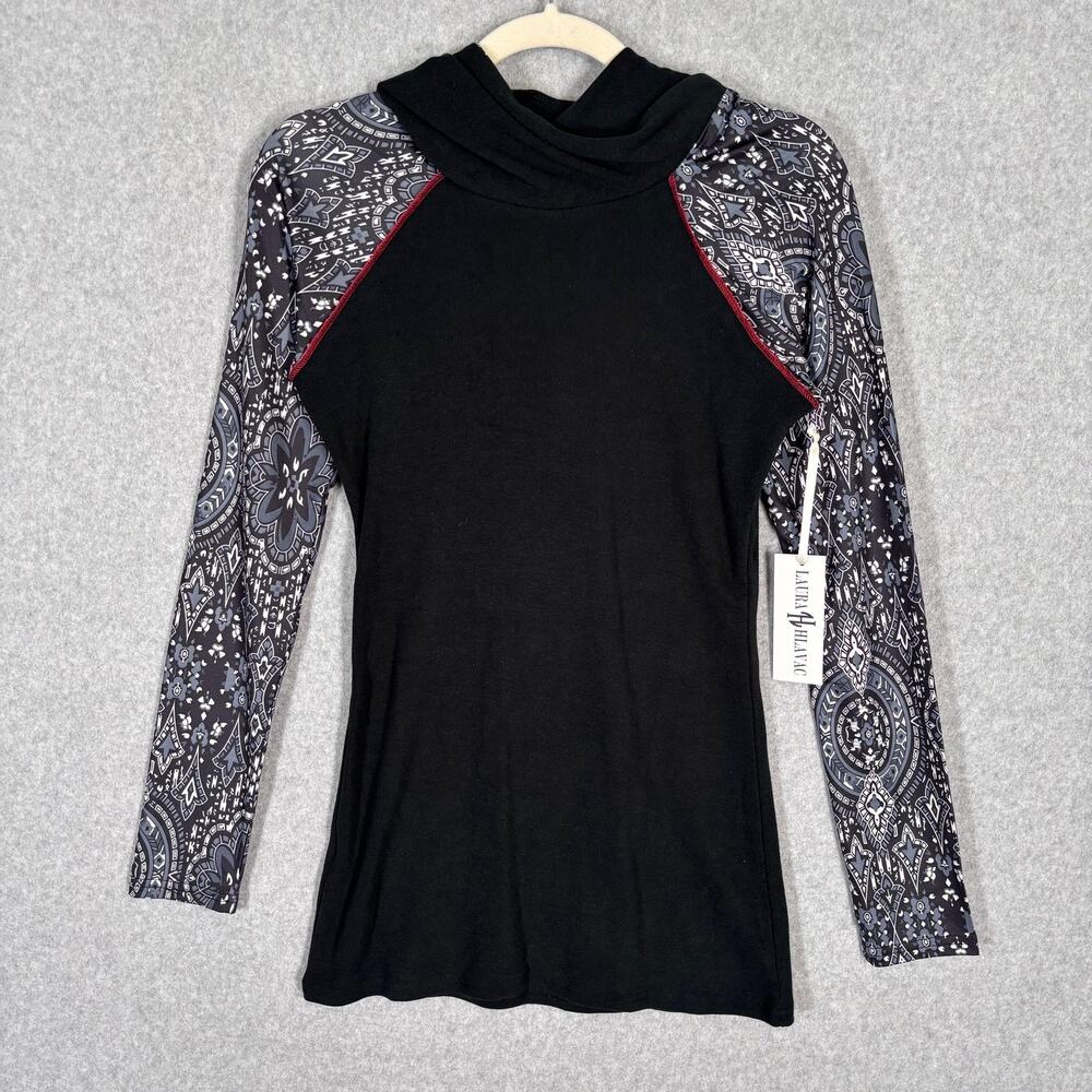 NEW Laura Hlavac Tunic Top‎ Small Paisley Cowl Hood Performance Artsy Lagenlook